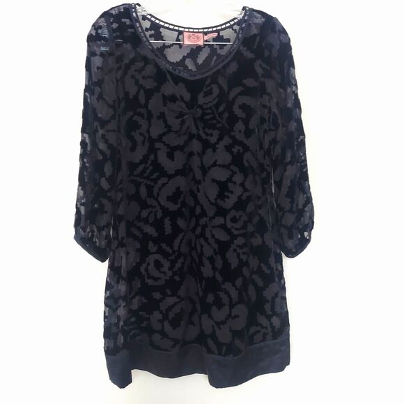 Juicy Couture Tunic Dress Size 2 Black Velvet Burnout Sheer Beaded - Picture 3 of 11